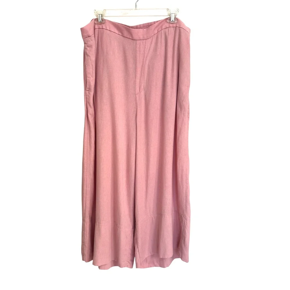 Banana Republic Pink Linen Blend Wide Leg Cropped Pants Womens XL Elastic Waist
